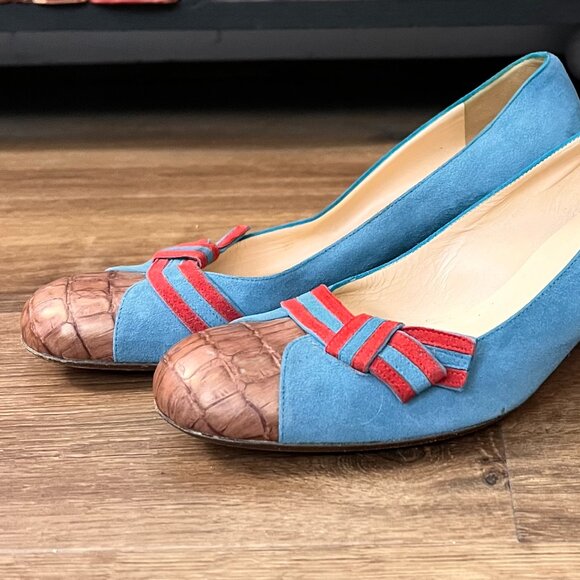 Moneta Blu Anthro Retro Blue Suede Heels Rockabilly 8 - Picture 2 of 15